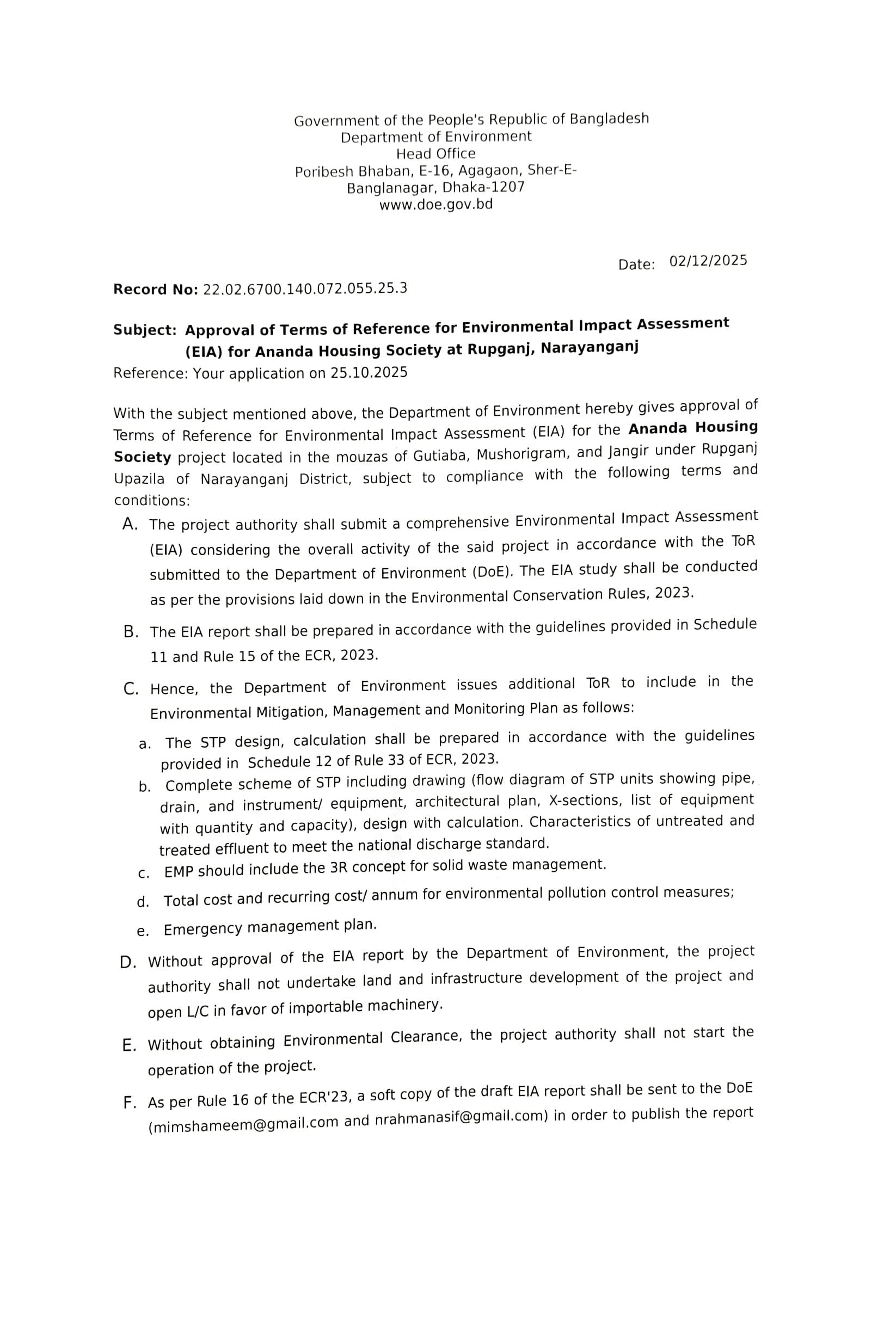 Environmental Impact Assessment (EIA) ToR Approval Notice